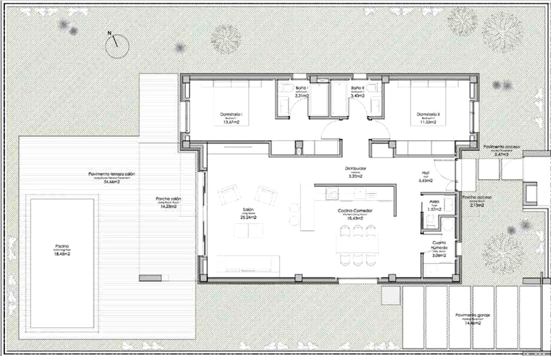 Plano, 2 dormitorios, Chalets modernos en Torre del Mar