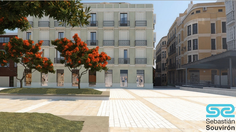 Fachada plaza,  Pisos de lujo en pleno centro de Málaga, obra nueva 
