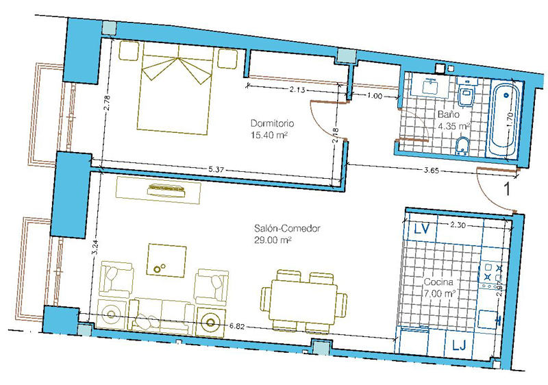 Plano del piso 1 dormitorio