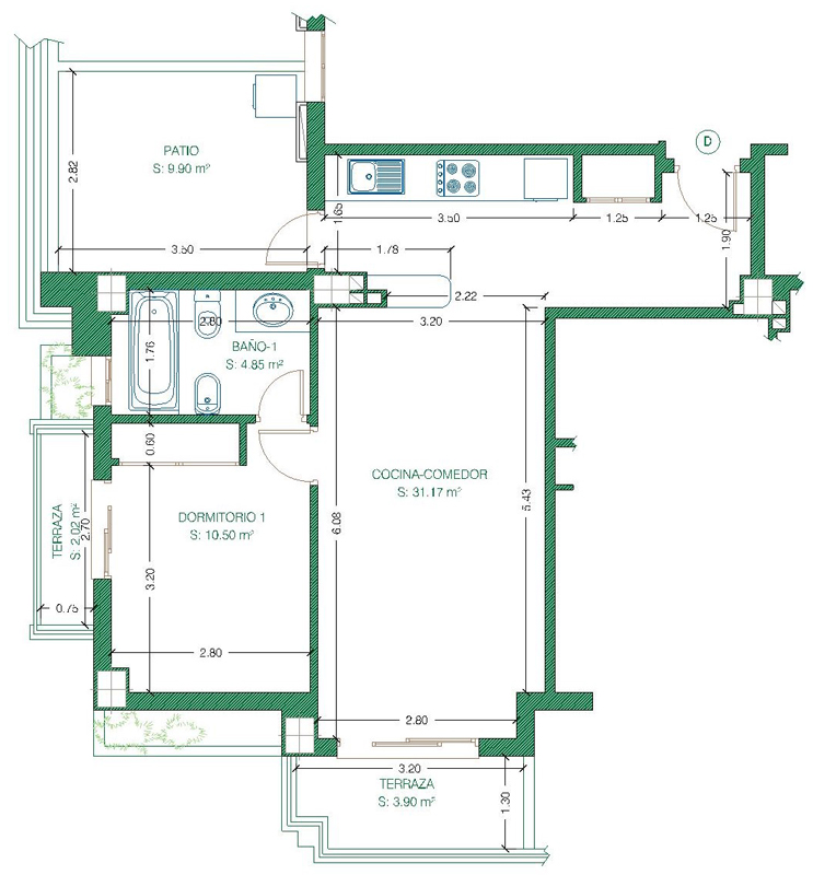 Plano del piso 1 dormitorio, Apartamentos nuevos en Torre Del Mar  