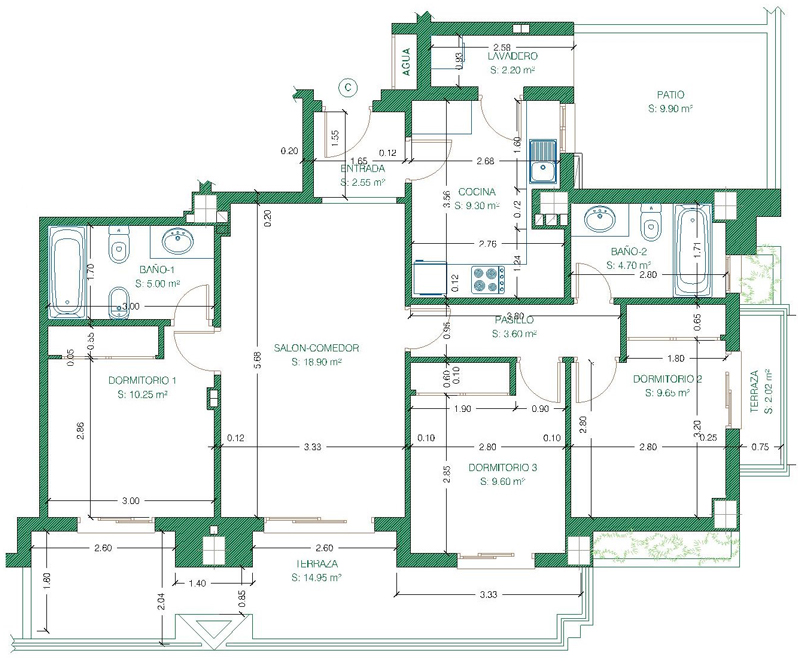 Plano del piso 3 dormitorios, Apartamentos nuevos en Torre Del Mar  
