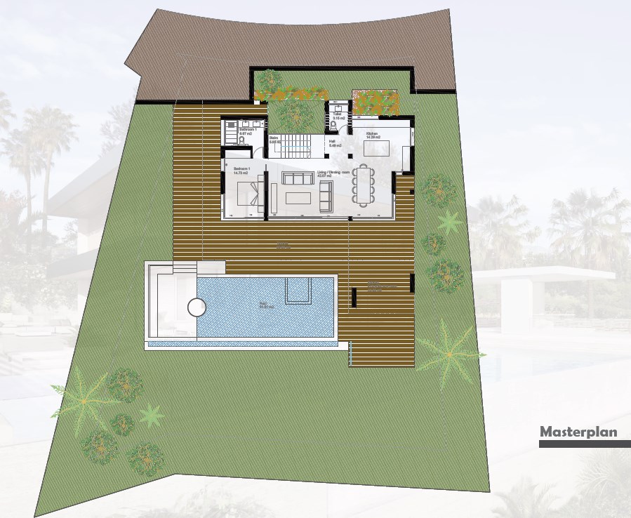 Общий план участка и первого этажа, Новая вилла Los Almendros Gated в Бенаависе