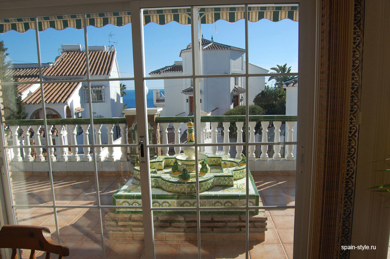 Terrace  with fireplace, Seaview villa for sale in Nerja  