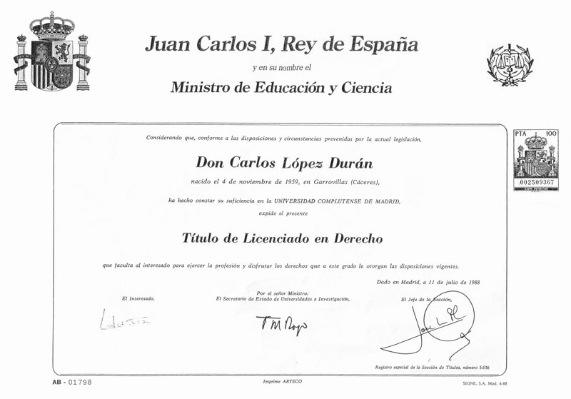 диплом адвоката в Испании